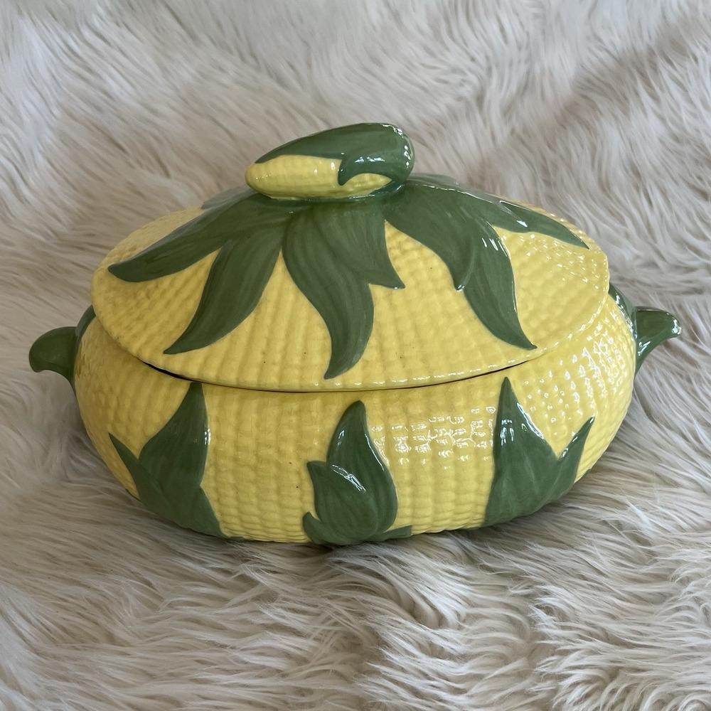 Vintage Midcentury Modern Ceramic Corn-On-The-Cob Serving‎ Dish with Lid